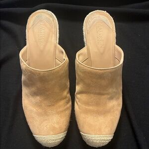 Ralph Lauren Tan Suede Wedge Mules - size 9